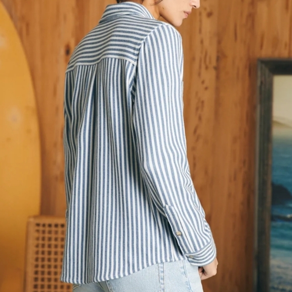 Faherty Navy Blazer Stripe Legend Sweater Shirt Cozy - Picture 3 of 9